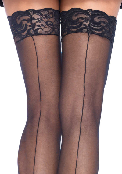 Sheer Stocking With Back Seam Lace Top