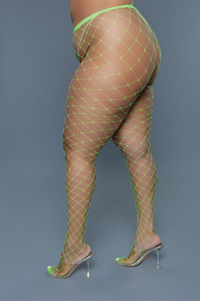 Oversized Fishnet Pantyhose Neon Green