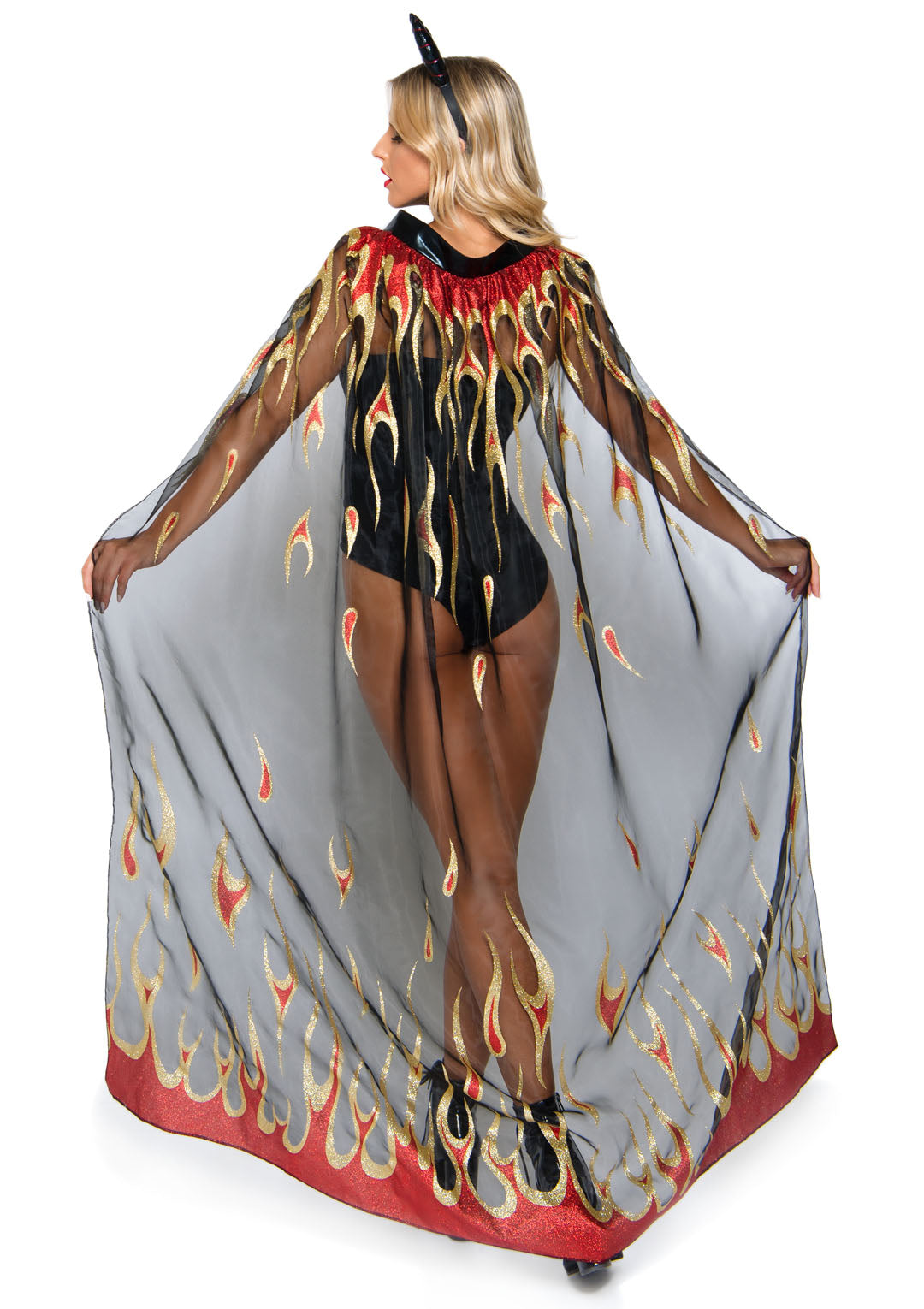 2-piece Sheer Glitter Flame Devil Cape And Devil Horns