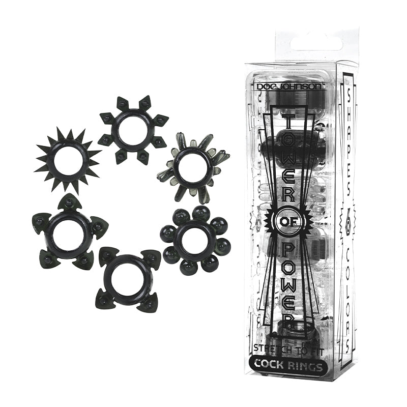 Tower Of Power 6 Cock Rings (Black)