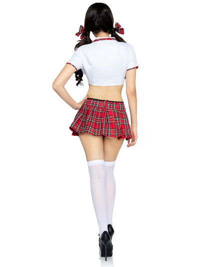 4-piece Miss Prep School,cropped Tie Top,skirt,tie,and Hair Bows