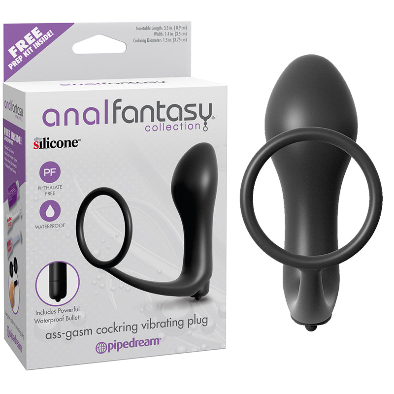 Pipedream Anal Fantasy Collection Silicone Ass-Gasm Vibrating Cockring & Plug Black