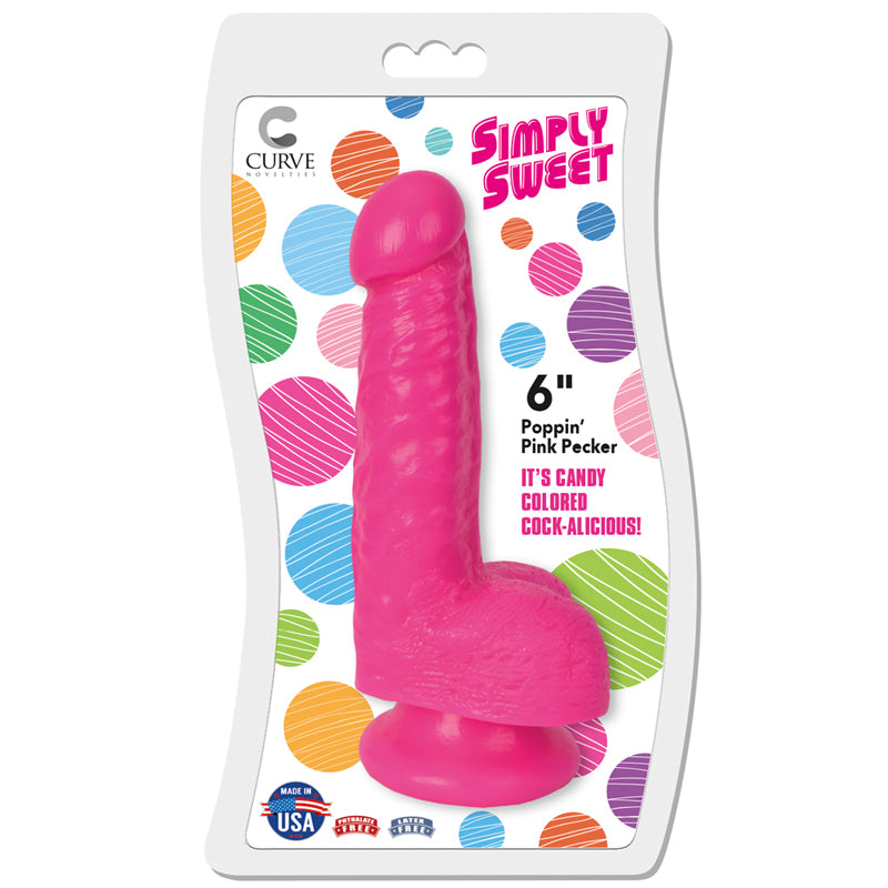 Curve Toys Simply Sweet Poppin' Pink Pecker 6 in. Dildo with Balls & Suction Cup