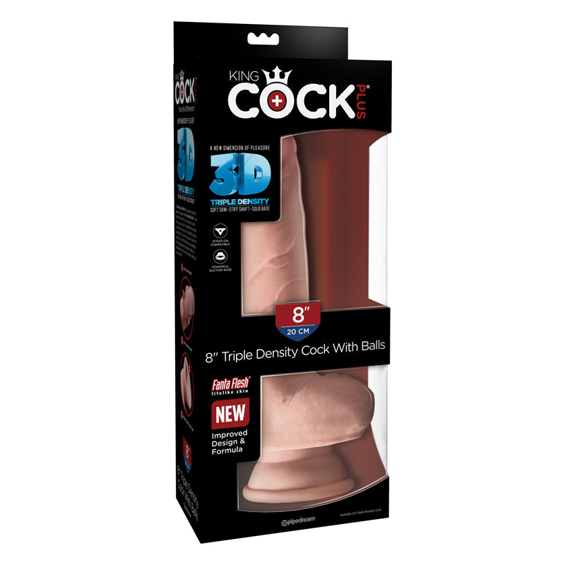 Pipedream King Cock Plus 8 in. Triple Density Cock With Balls Realistic Suction Cup Dildo Beige