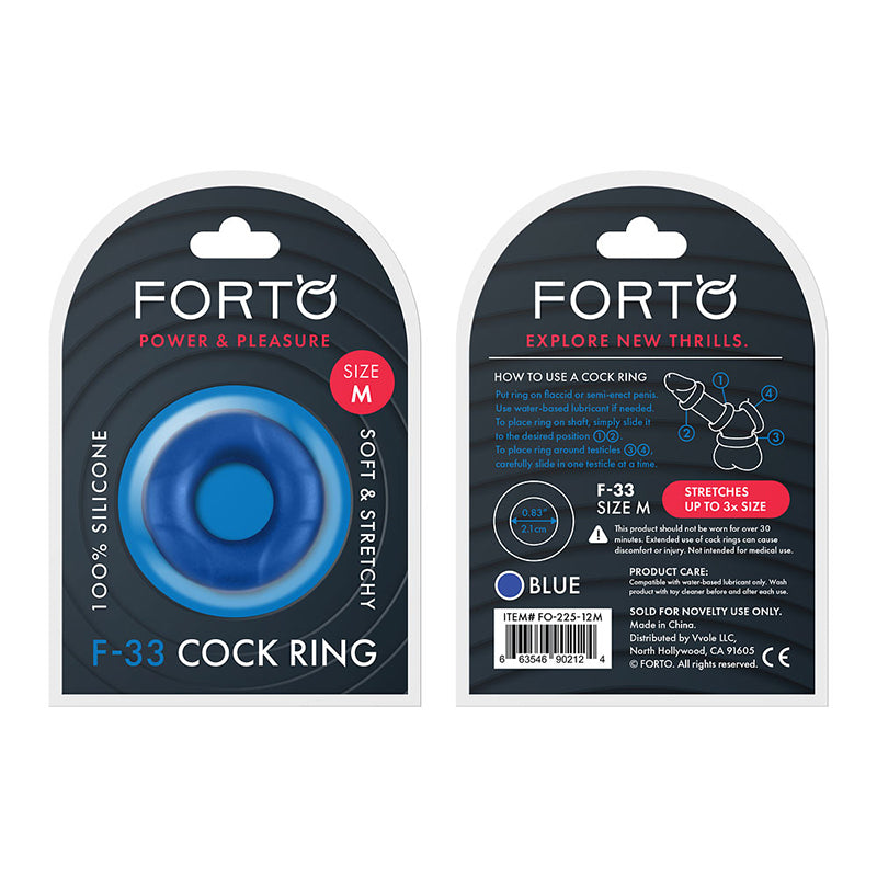 Forto F-33 Liquid Silicone Cockring Medium Blue