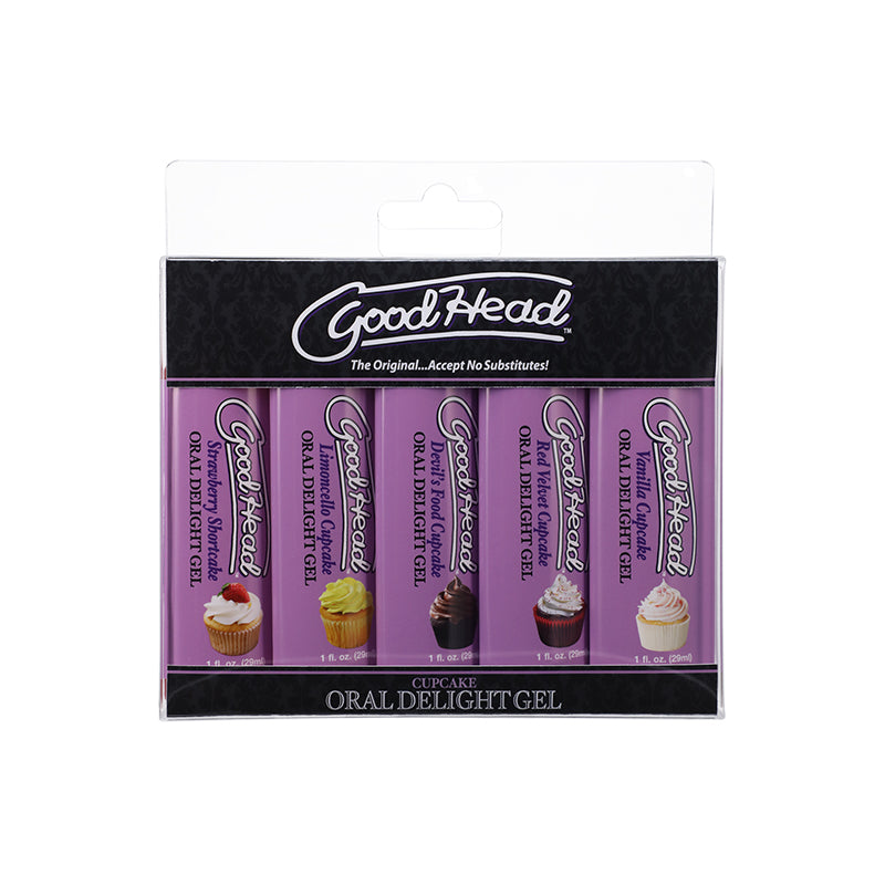 GoodHead Oral Delight Gel Cupcake 5 Pack 1 oz. Vanilla Cupcake, Devil's Food Cupcake, Strawberry Shortcake, Limoncello Cupcake, Red Velvet Cupcake