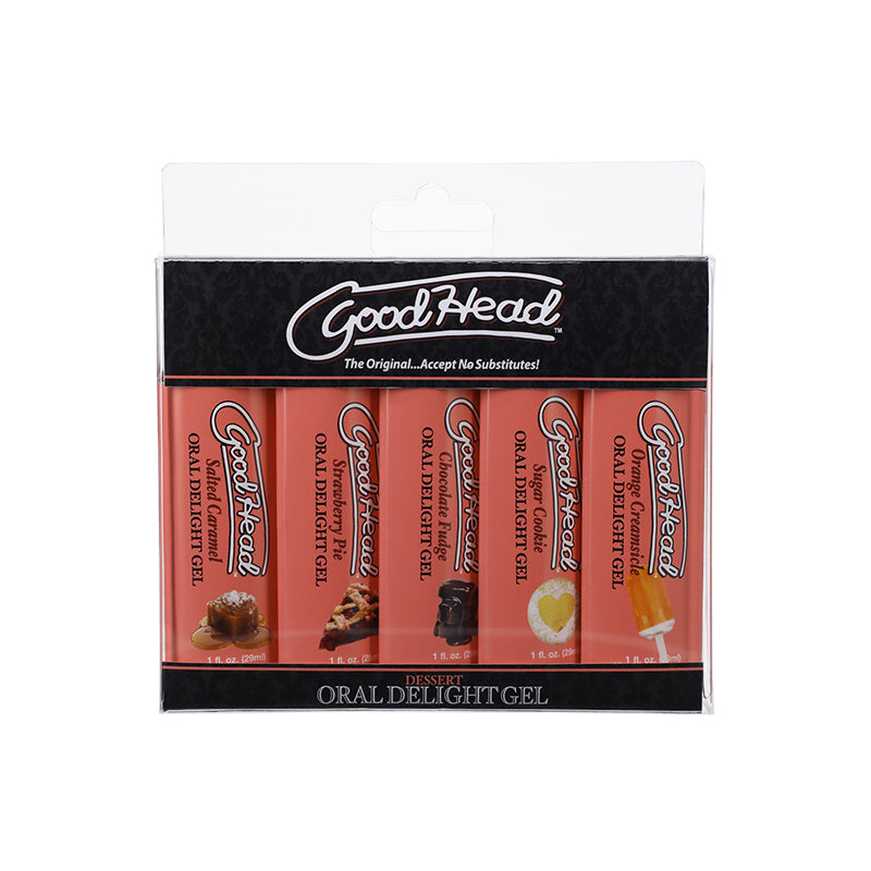 GoodHead Oral Delight Gel Dessert 5 Pack 1 oz. Orange Creamsicle, Salted Caramel, Strawberry Pie, Chocolate Fudge, Sugar Cookie (Vanilla)