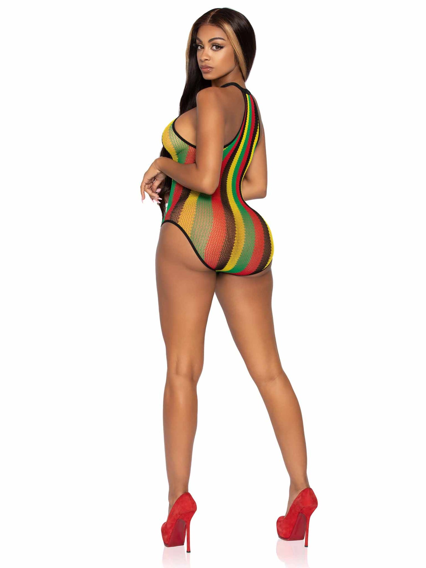 Rasta Net Racer Back Bodysuit With Snap Crotch