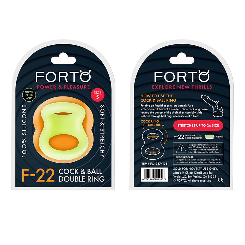 Forto F-22 Liquid Silicone Cock & Ball D-Ring Small Glow