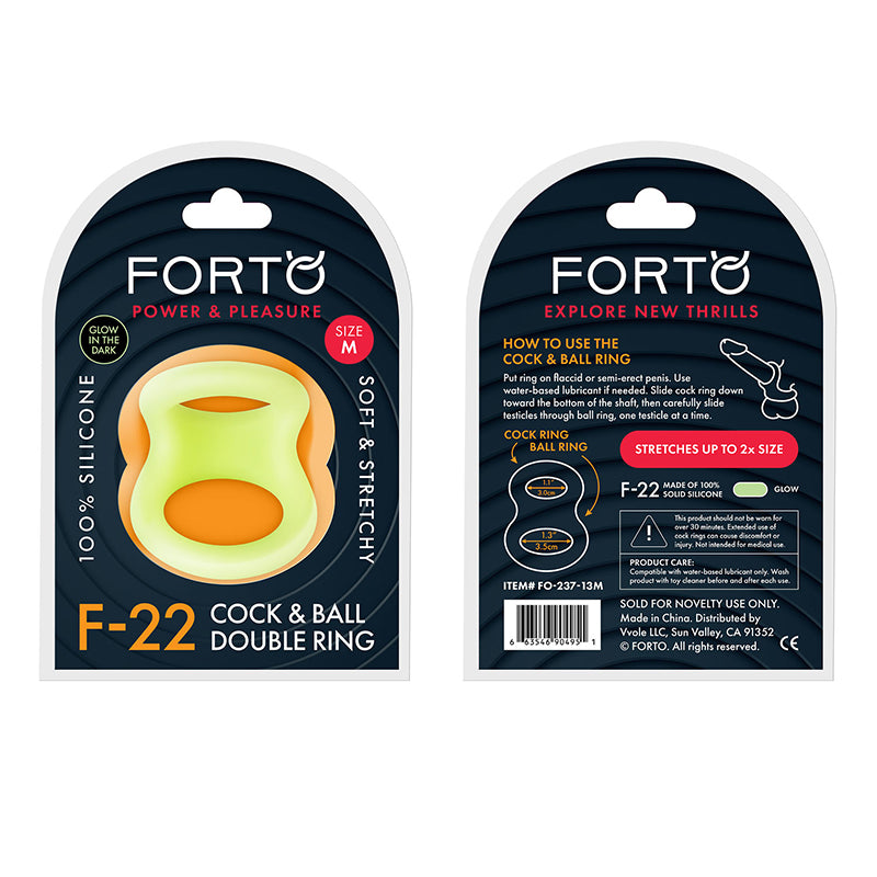 Forto F-22 Liquid Silicone Cock & Ball D-Ring Medium Glow