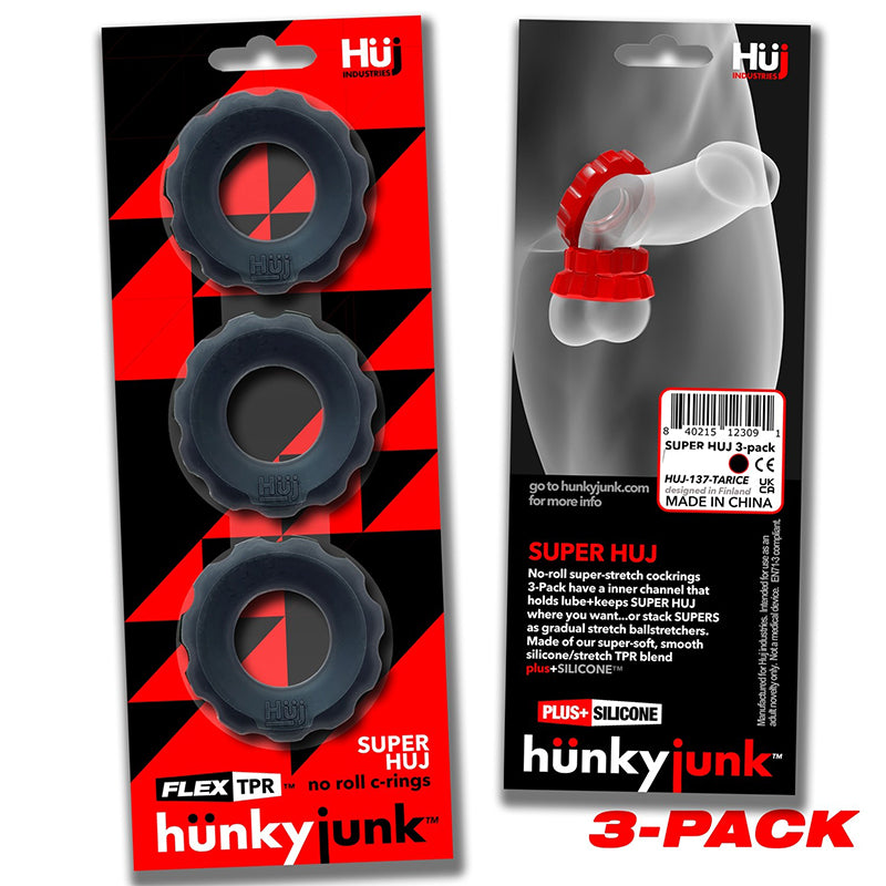 Hunkyjunk SuperHuj 3-Pack Cockrings Tar Ice