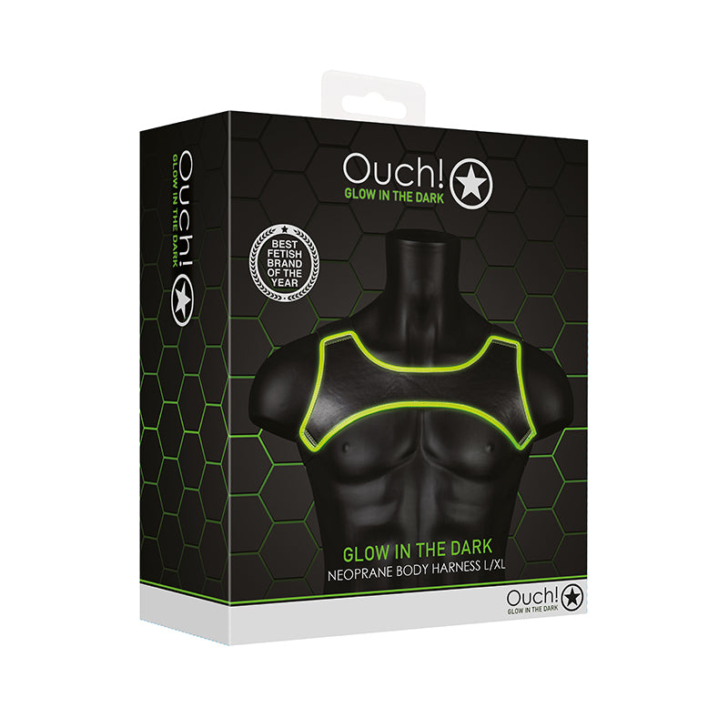 Ouch! Glow in the Dark Neoprene Body Harness Neon Green L/XL