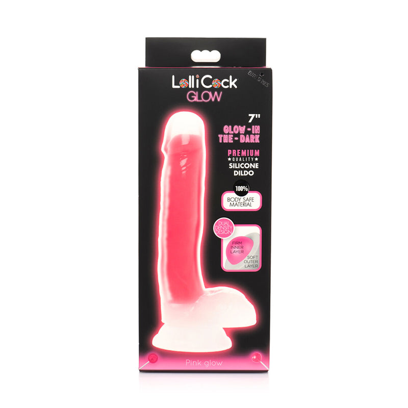 Lollicock Glow-in-the-Dark 7 in. Silicone Dildo with Balls Pink