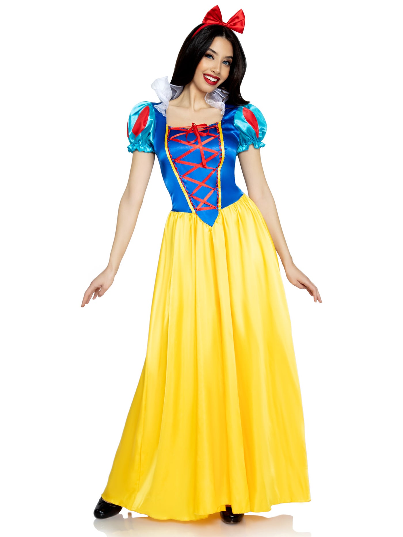 2-piece Classic Snow White,long Dress With Matching Bow Headband