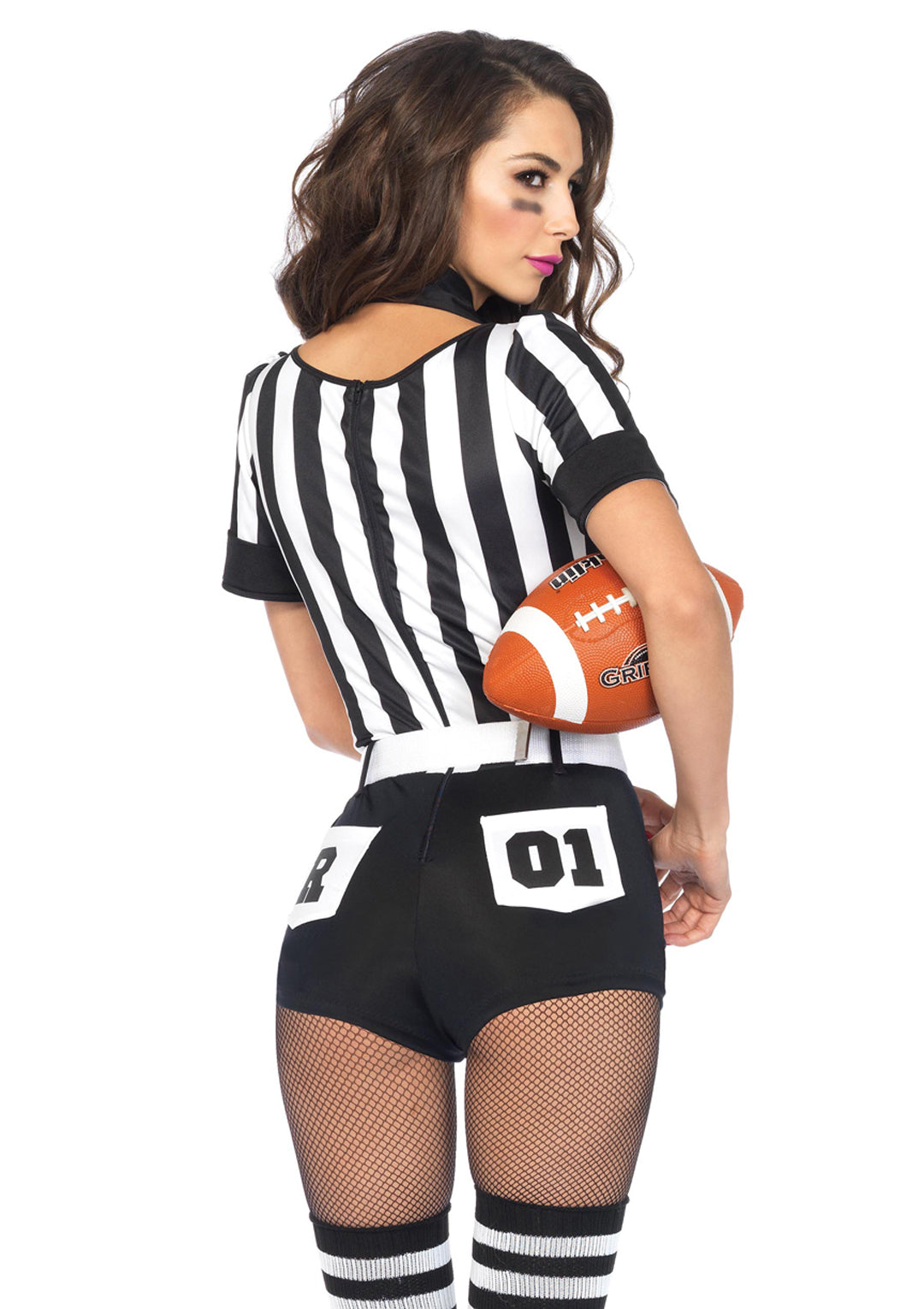 3-piece No Rules Referee,striped Teddy,belt,and Choker Collar