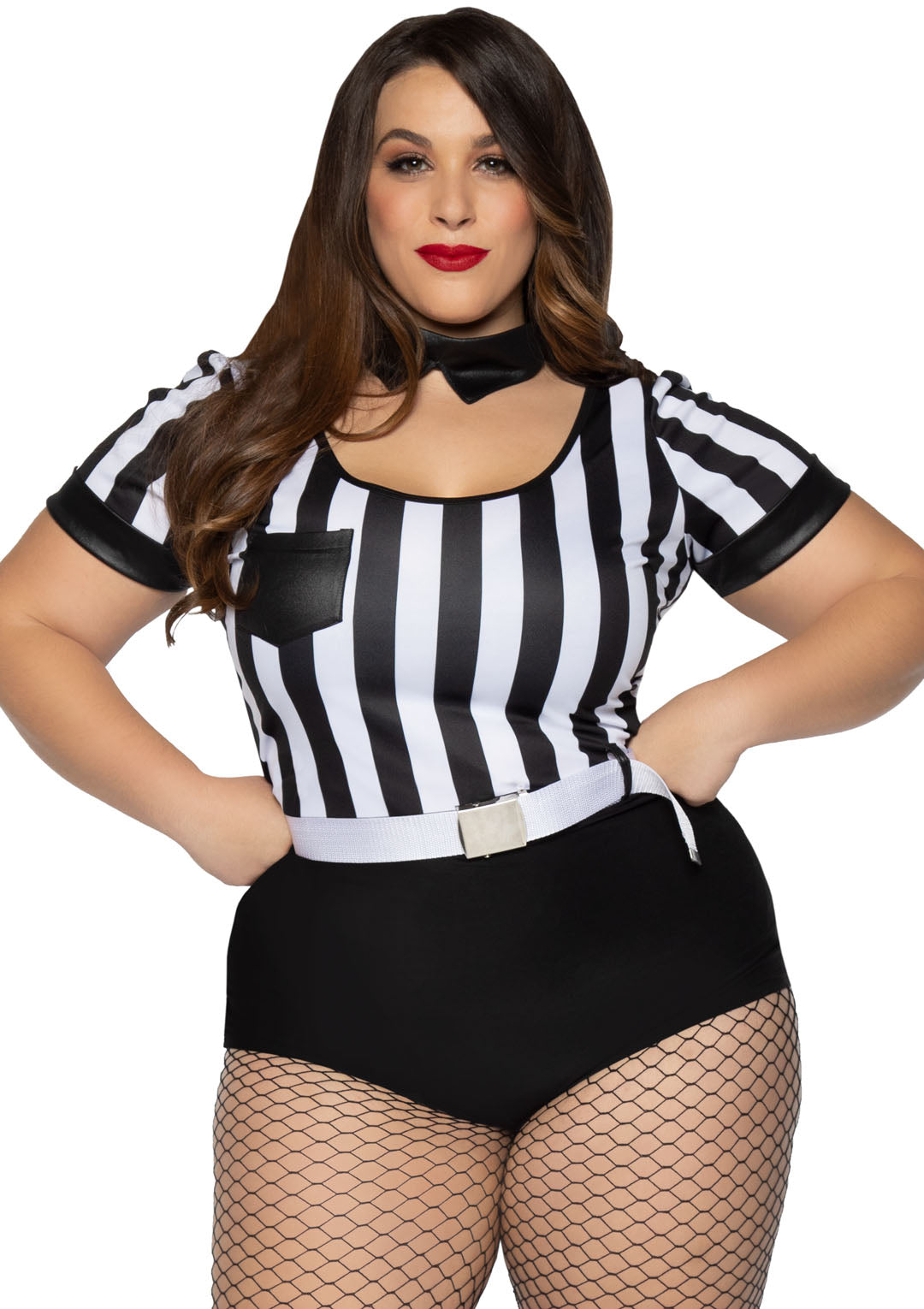 3-piece No Rules Referee,striped Teddy,belt,and Choker Collar