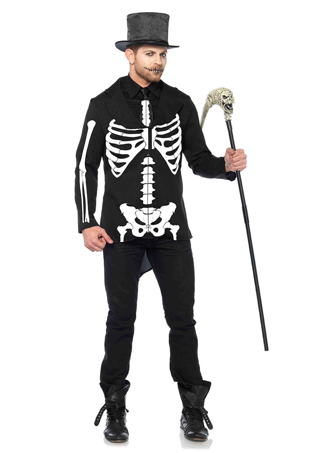 2-piece Bone Daddy,tuxedo Jacket W/printed Skeleton,bone Tie