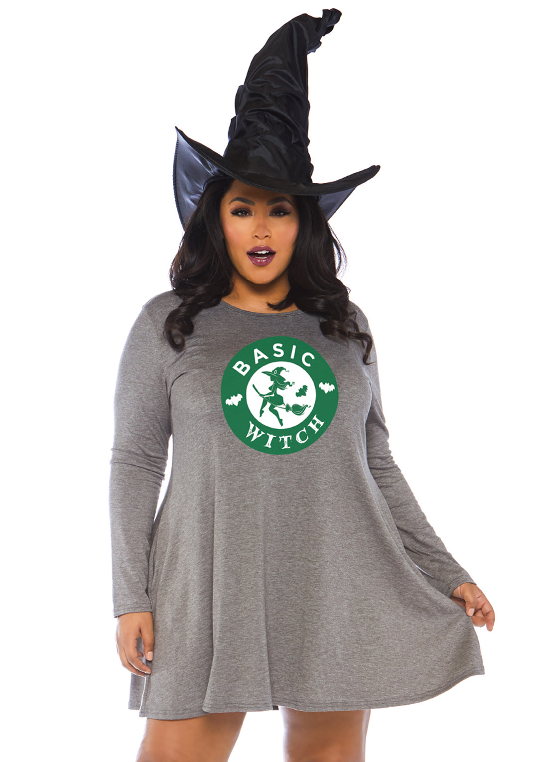 Basic Witch Long Sleeved Jersey Dress With Pockets