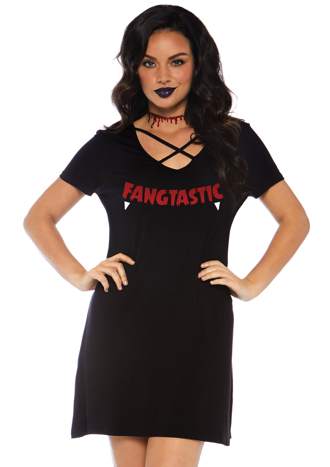 Fangtastic Jersey Dress With Pockets And Cross Over Bodice Accent