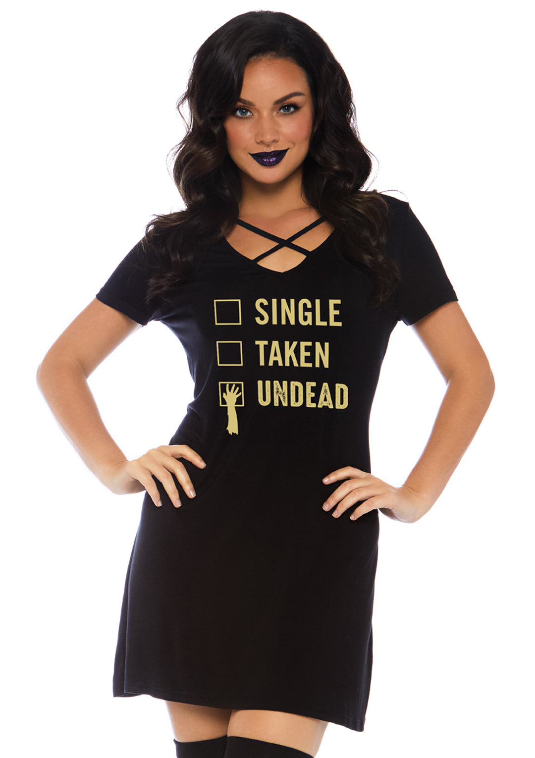 Undead Jersey Dress With Pockets And Cross Over Bodice Accent