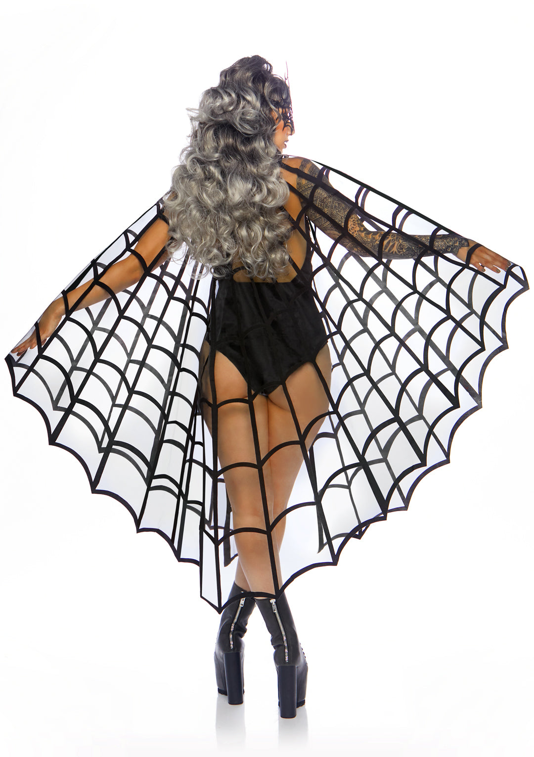 Velvet Flocked Web Cape With Satin Tie