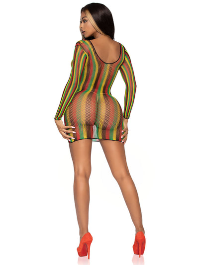 Rasta Net Long Sleeve Mini Dress