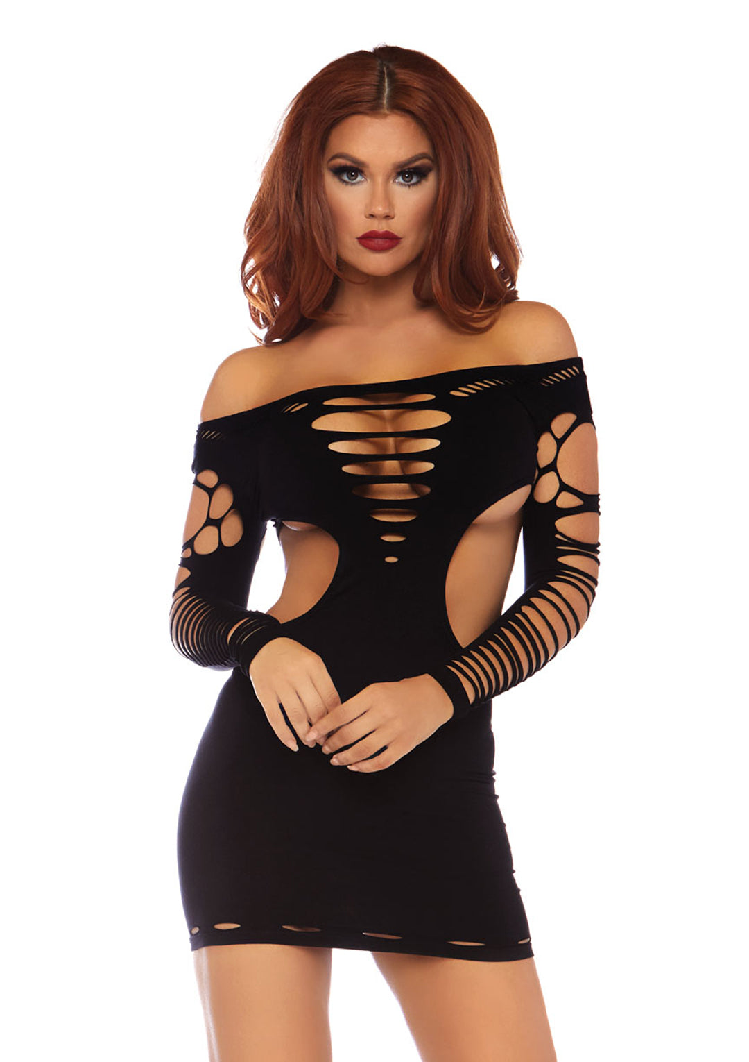 Seamless Shredded Mini Dress With Cut Out Side Detail