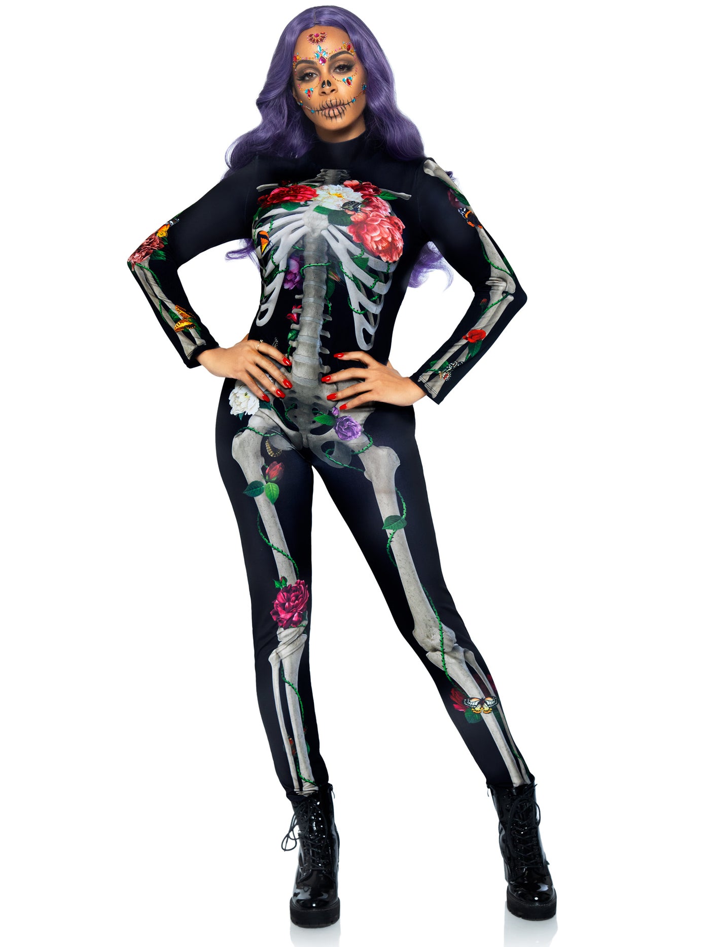 3d Realistic Floral Skeleton Catsuit