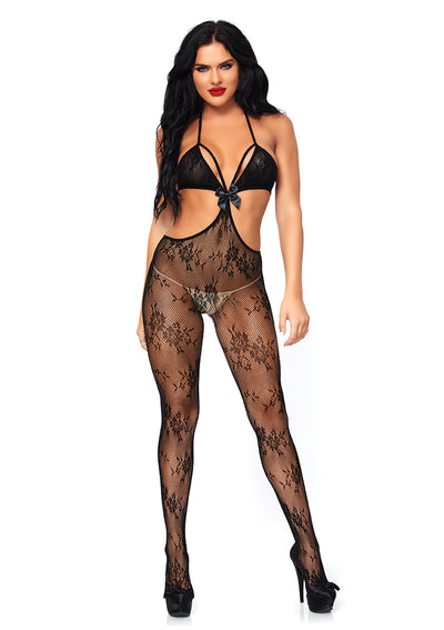 Floral Lace Strappy Cut Out Bodystocking