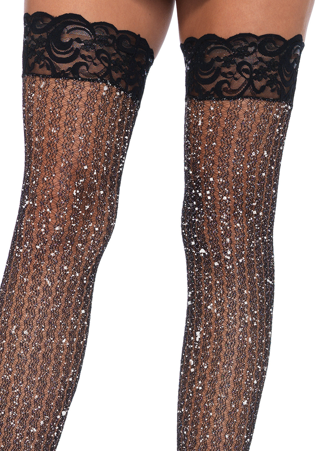 Stay Up Lace Top Lurex Cable Net Thigh Highs