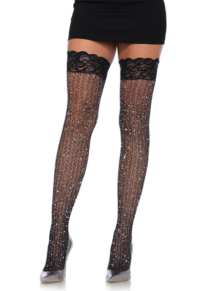 Stay Up Lace Top Lurex Cable Net Thigh Highs