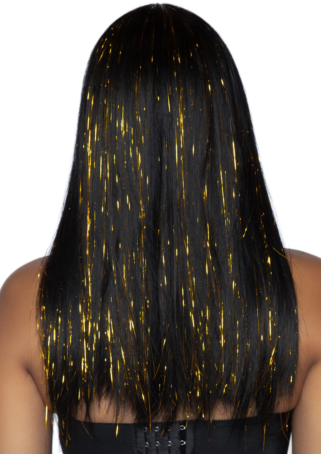 24" Long Straight Bang Wig With Tinsel