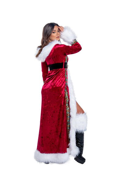 Fur Trimmed Full Length Hooded Coat