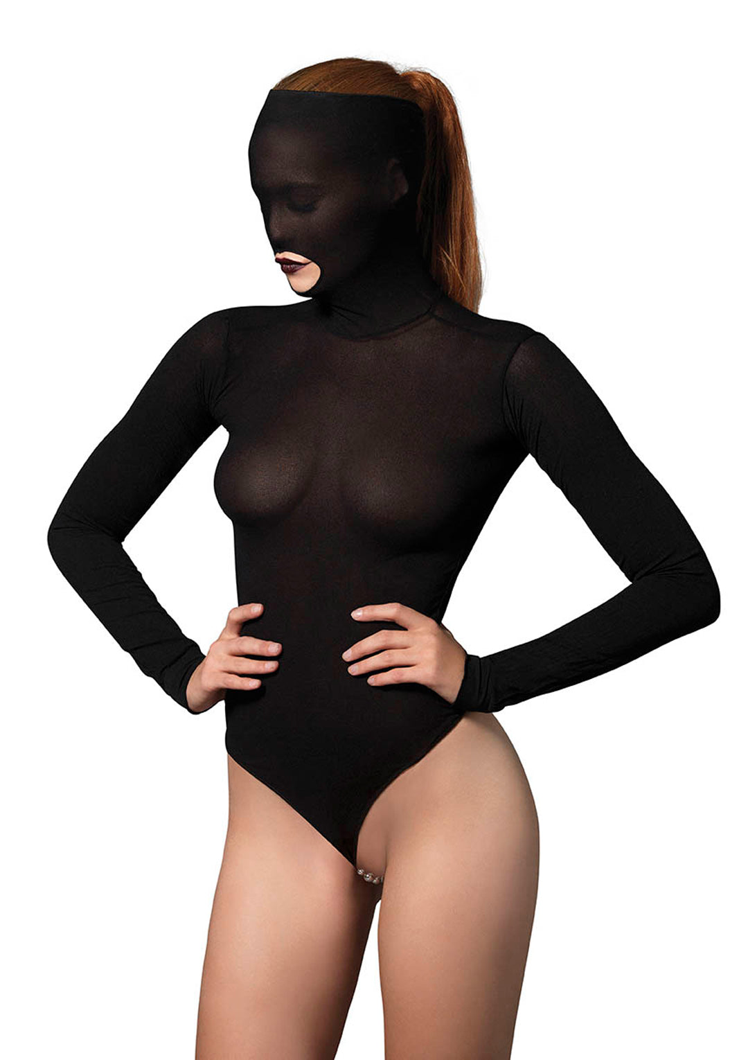 Opaque Masked Teddy With Stimulating Beaded G-string