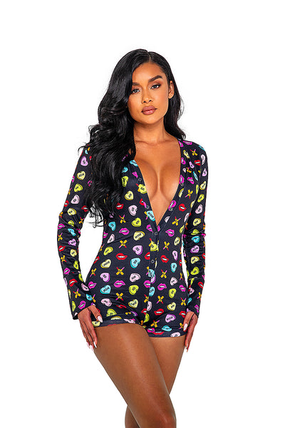 Sweetheart Printed Long Sleeved Romper