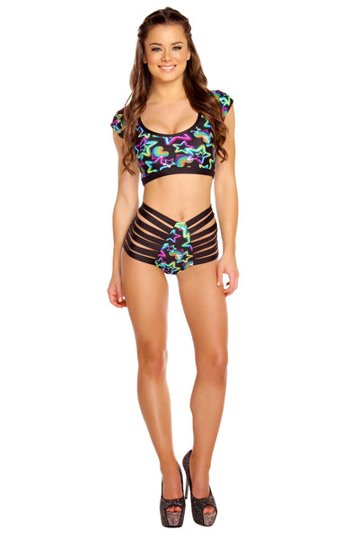 Print High-Waist Strappy Short