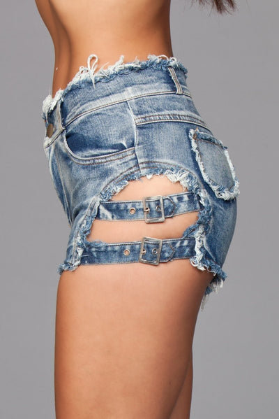 Buckled Down Denim Shorts - Medium Wash