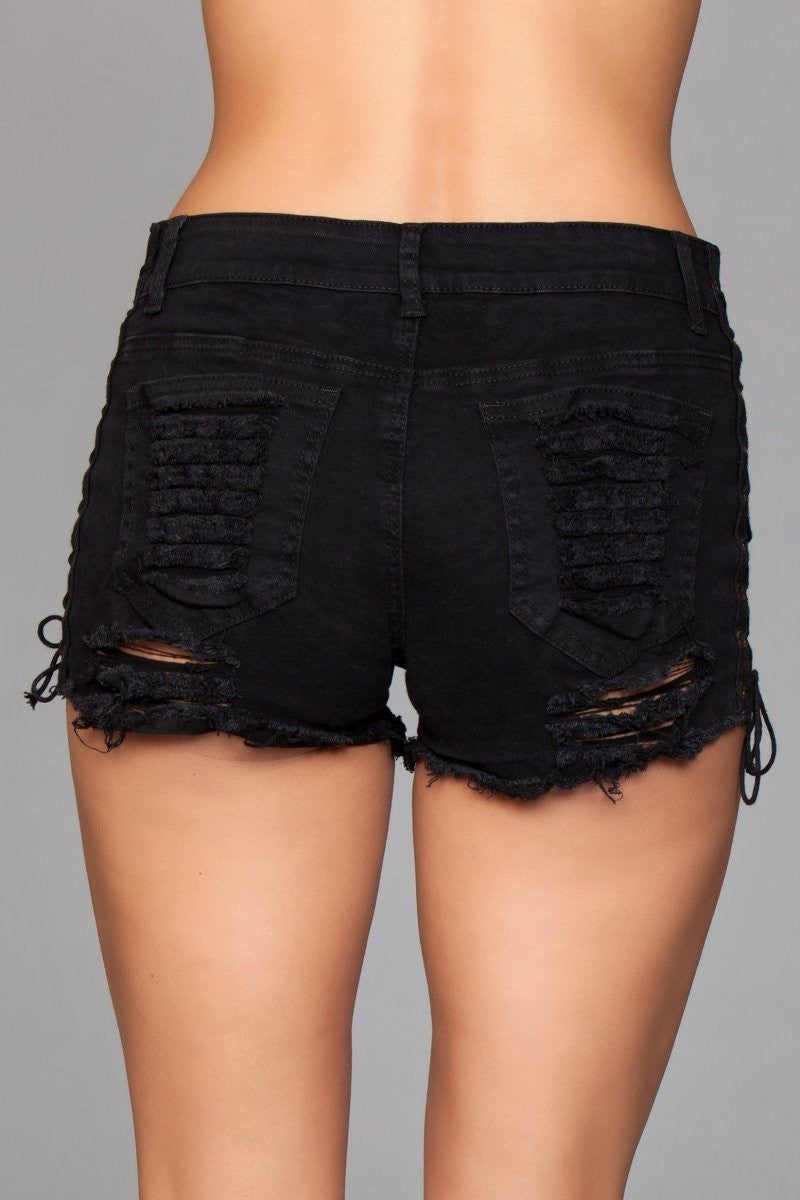 Looped In Distressed Shorts - Black