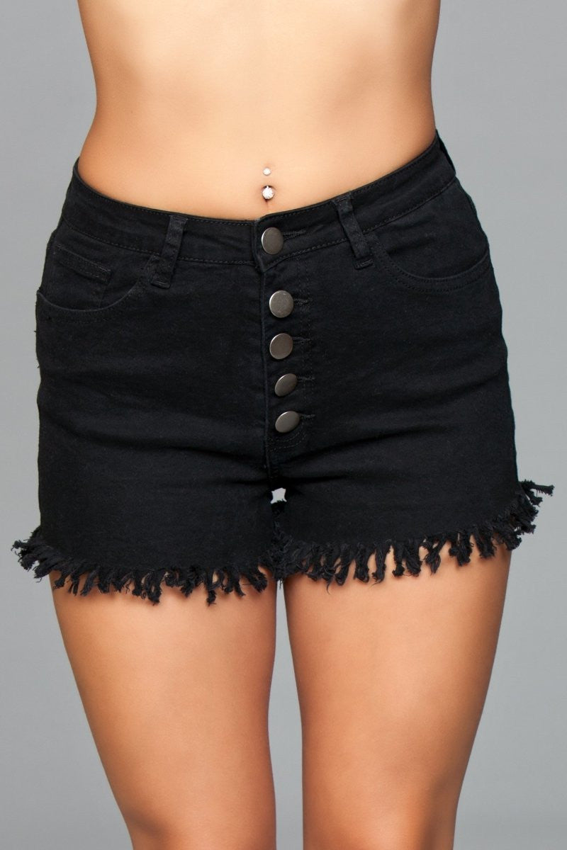 Fringed Button Up Shorts - Black